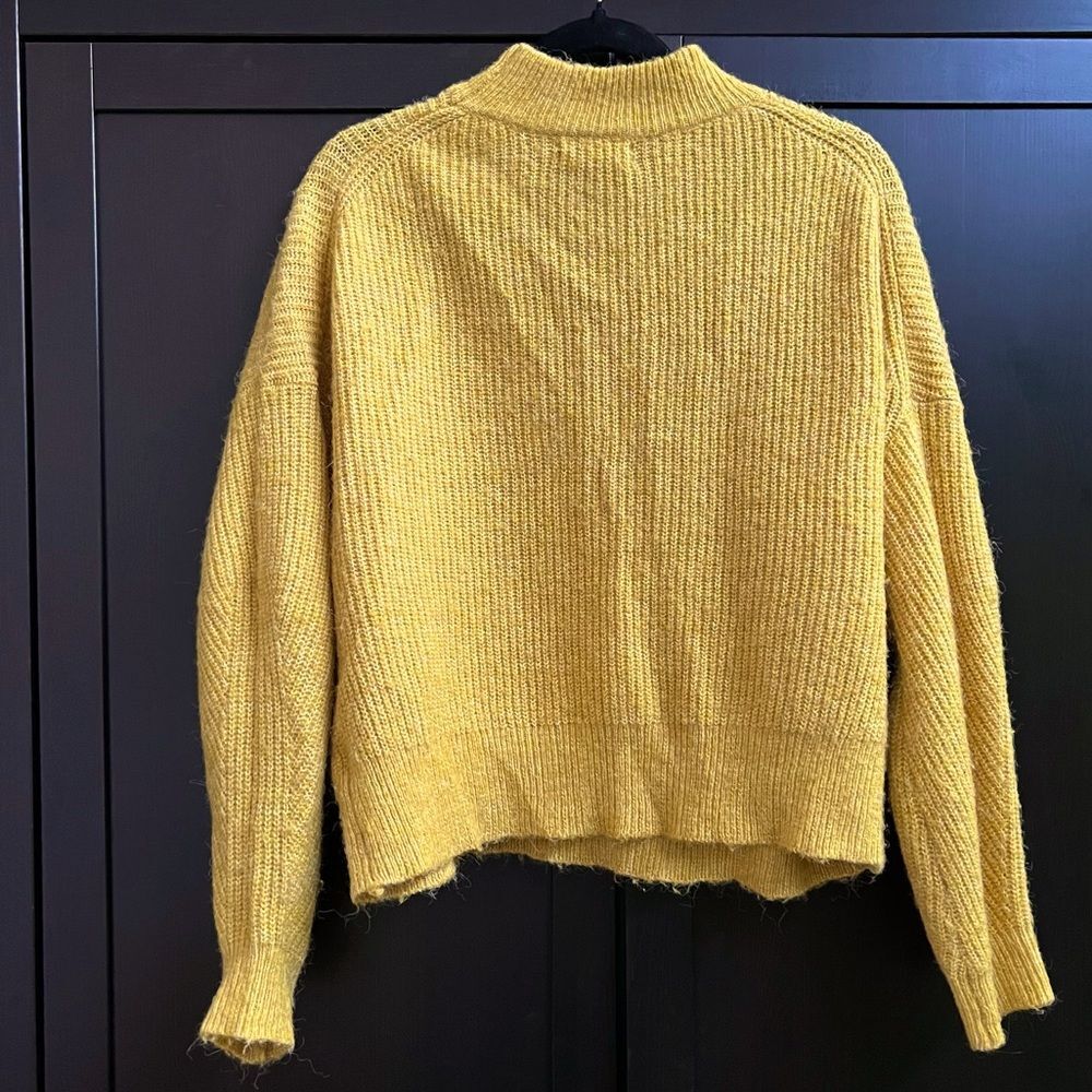 Anthropologie Yellow Chartreuse Mock Neck Cropped Fuzzy Sweater Size Small
